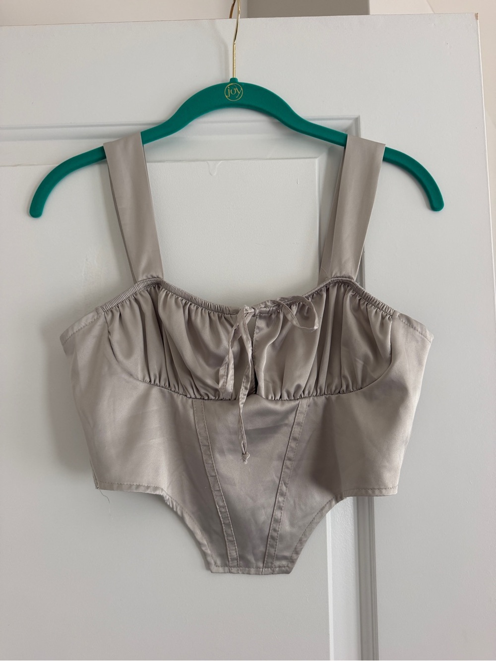 Satin Tie-Front Bustier Top in Grey
